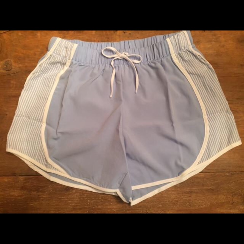 Blue seersucker running shorts